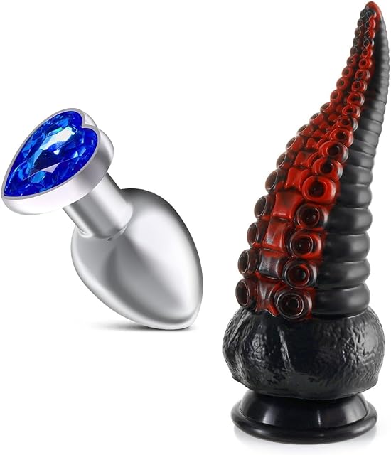 Heart Shaped Anal Butt Plugs + 8.7inch Realistic Tentacle G-spot Dildo