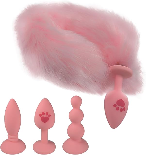 Fox Tail Anal Butt Plug with 3 Replaceable Anal Plugs Silicone Butt Plugs Anal Sex Trainer Cute Sexy Pink Sex Fox Tail Anal Sex Toys for Beginner Women Men Couple Cosplay Anal Tail Sex Toys YLMXHFC