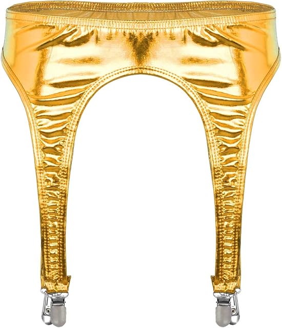 Women Sexy Shiny Metallic Suspender Garter Belt for Thigh High Stockings