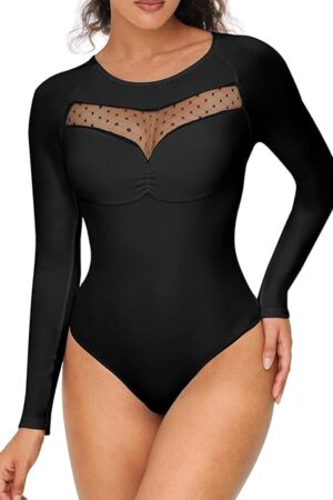 Women's Long Sleeve Bodysuit Tummy Control Shapewear Crew Neck Body Suits Sexy Thong Bodysuit Shirts Going Out Tops