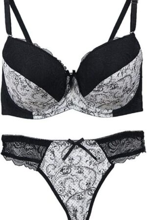 Women's Comfortable Push Up Embroidery Lace Bra and Panty Set Plus Size