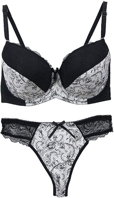 Women's Comfortable Push Up Embroidery Lace Bra and Panty Set Plus Size