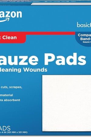 Amazon Basic Care Gauze Pads, 4x4 inches Sterile Medical Wound Dressing Sponges for Cleaning, Covering, & Cushioning Cuts & Minor Injuries, 50 Count (Pack of 1), (Previously All Health)