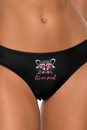 Cute But Feral Racoon With Eyeglasses Womens Underwear Thongs Sexy T Back Panties Comfortable Bikini Underpants