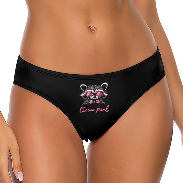 Cute But Feral Racoon With Eyeglasses Womens Underwear Thongs Sexy T Back Panties Comfortable Bikini Underpants