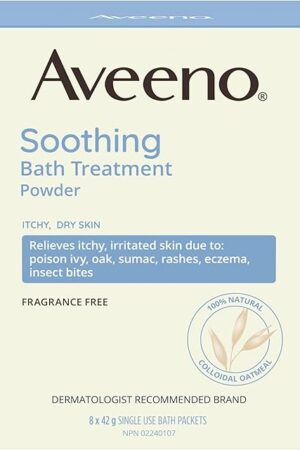 Aveeno Fragrance-Free Soothing Bath Treatment & Soak for Soothing Relief, 100% Natural Colloidal Oatmeal, Relieves Itchy, Irritated Skin Due to Eczema, FSA/HSA, 8 Single-Use Bath Packets