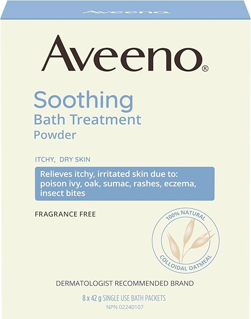 Aveeno Fragrance-Free Soothing Bath Treatment & Soak for Soothing Relief, 100% Natural Colloidal Oatmeal, Relieves Itchy, Irritated Skin Due to Eczema, FSA/HSA, 8 Single-Use Bath Packets