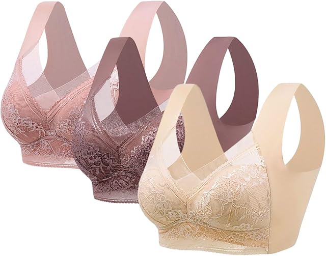 3 Pack Zenchic Bras for Women Push Up Lush Fitting Bra No Underwire Bralette Comfy Sexy Lace Brassiere Full Coverage