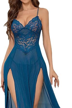 Women Lingerie Deep V Neck Nightwear One Piece Sexy Nightgowns Lace Babydoll Sleepwear Dress S-3XL
