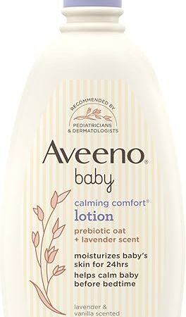 Aveeno Baby Calming Comfort Moisturizing Body Lotion with Relaxing Lavender & Vanilla Scents, Non-Greasy Baby Lotion, Nourishing Prebiotic Oatmeal, Paraben- & Phthalate-Free, 18 fl oz