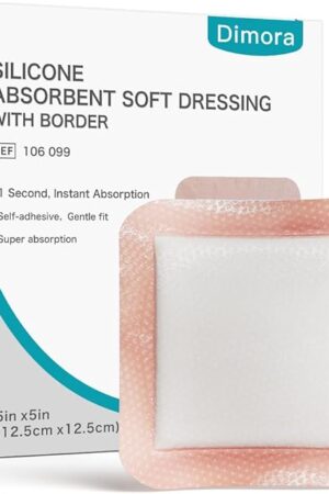 Dimora Silicone Super Absorbent Wound Dressings - Gentle Adhesive Bandages with Ultrasorb Polymer,Heavy Exudate Wound Care Pads 5"X 5" 10 Packs