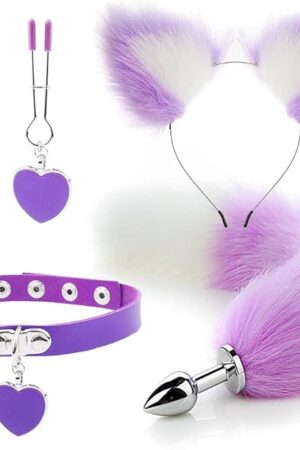 4PCS/Set Anal Sex Toys Butt Plugs Set, Sex Fox Tail Anal Plug Sex Toys for Women Man Beginners Adult Couples, Purple