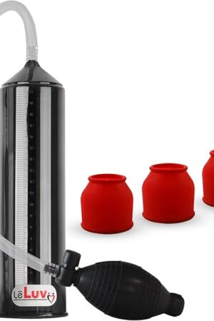 2.25"x9" EasyOp Good Bgrip Black Ball Grip with Clear Graduated Cylinder/Clear Collapse-Resistant Hose Penis Pump with 3 Silicone Medium Sleeves