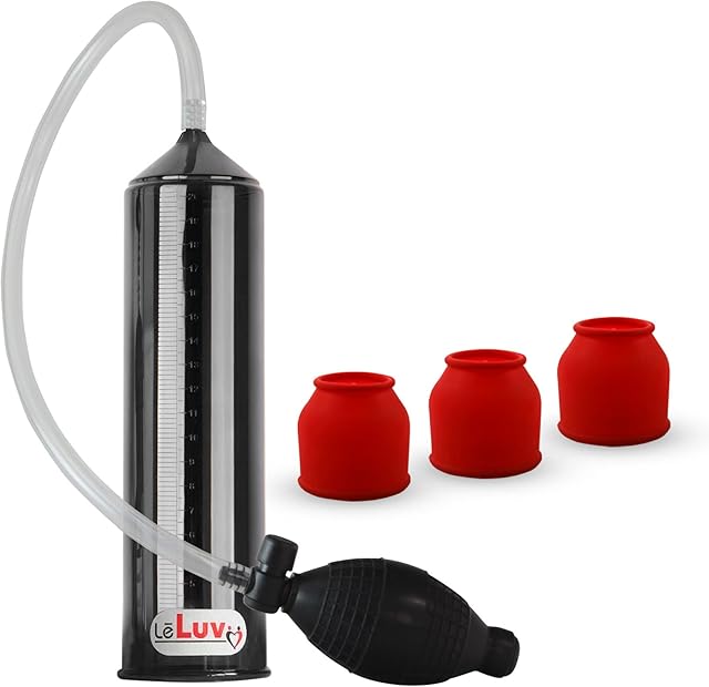 2.25"x9" EasyOp Good Bgrip Black Ball Grip with Clear Graduated Cylinder/Clear Collapse-Resistant Hose Penis Pump with 3 Silicone Medium Sleeves