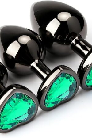 HISIONLEE Anal Plug 3PCS Sex Toys Anal Training Set Metal Butt Plug Adult Trainer Kit Toy with Crystal Diamond S&M Adult Gay Anal Plugs Toy for Beginners Couples Women Men Unisex(Green)