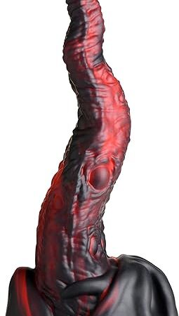 Dragon Tongue Silicone Dildo for Beginners, Men, Women, & Couples. Fantasy Dildo. Premium Silicone and Suction Cup Base. Harness Compatible. 1 Piece, Red & Black.