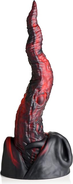 Dragon Tongue Silicone Dildo for Beginners, Men, Women, & Couples. Fantasy Dildo. Premium Silicone and Suction Cup Base. Harness Compatible. 1 Piece, Red & Black.