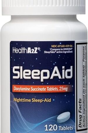 HealthA2Z? Sleep Aid | Doxylamine Succinate Tablets 25mg | 120 Counts (Pack of 1)
