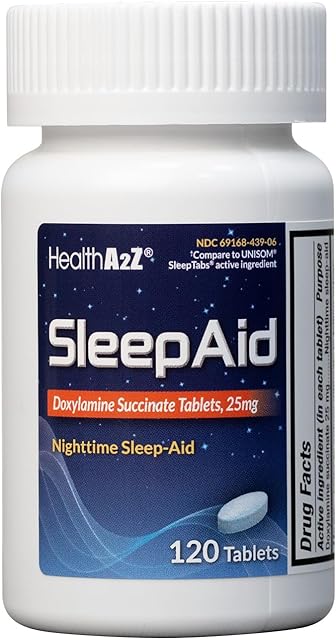 HealthA2Z? Sleep Aid | Doxylamine Succinate Tablets 25mg | 120 Counts (Pack of 1)