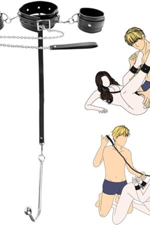 Anal Hook Sex Bondage Restraints Kit BDSM Sex Toys Handcuffs Neck Collar Wrist Cuffs with Traction Chain Adjustable Sex Game for Adults Couples