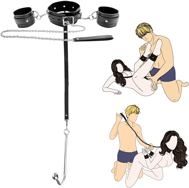 Anal Hook Sex Bondage Restraints Kit BDSM Sex Toys Handcuffs Neck Collar Wrist Cuffs with Traction Chain Adjustable Sex Game for Adults Couples