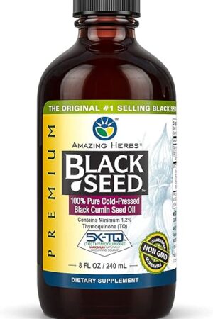 Amazing Herbs Premium Black Seed Oil - Cold Pressed Nigella Sativa Aids in Digestive Health, Immune Support, Brain Function, Joint Mobility, Gluten Free, Non GMO - 8 Fl Oz