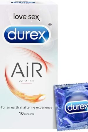 Durex Air Condoms for Men, Ultra Thin for HIGH Sensitivity, 10 Lubricated and Straight Walled Condoms - 10 Count