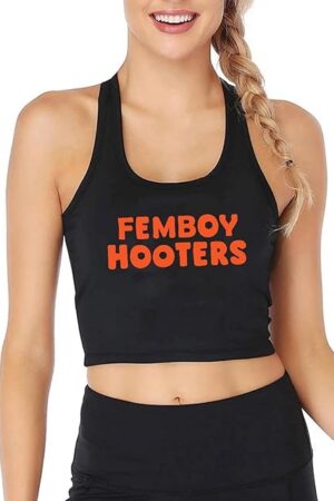 Femboy Hooters Text Print Fashion High Street Style Crop Top Women's Sexy Training Tank Tops Gym Fitness Camisole