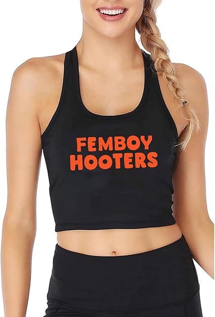 Femboy Hooters Text Print Fashion High Street Style Crop Top Women's Sexy Training Tank Tops Gym Fitness Camisole