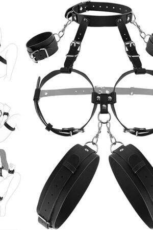 BDSM Sex Bondage Breast Restraints Wrist & Thigh Cuffs, B to E Cup Boobs Sex Things for Couples Kinky, Neck to Thigh Bed Restraints Leg Straps Bondage Gear Accessories Sex Toys for Women SM Game Play