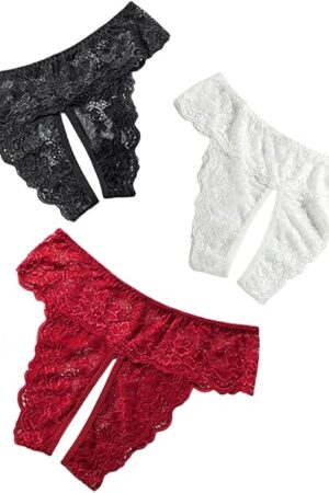 Womens Sexy Thongs Lace Cheeky Panties Low Rise Underwear Plus Size Lingerie Tangas Naughty Briefs