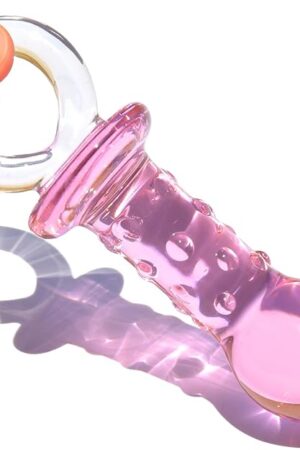 Glass Butt Plug Anal Plug Prostate Massager with Bumps and Pull Loop Pink Fetish Anal Dilator Masturbation Sex Toy for Men Women TJIJP