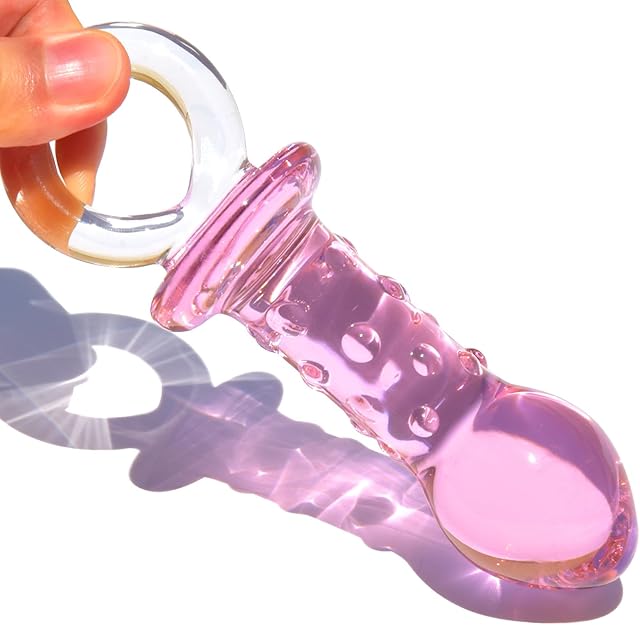 Glass Butt Plug Anal Plug Prostate Massager with Bumps and Pull Loop Pink Fetish Anal Dilator Masturbation Sex Toy for Men Women TJIJP