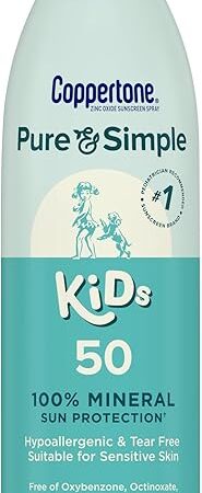 Coppertone Pure and Simple Kids Spray Sunscreen, SPF 50 Broad Spectrum Sunscreen for Kids, 5 Oz