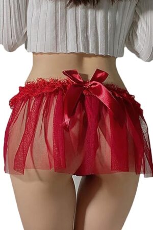 Women Skirted Thong Sexy Underwear Panty Mesh Tulle Mini Dress G-string Lace Low Waist Lingerie Sheer Ruffle Panties