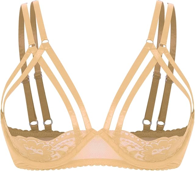 Women's Brassiere Sexy Lace Open Nipple Bra Bare Exposed Breast 1/4 Cups Underwire Bra Tops