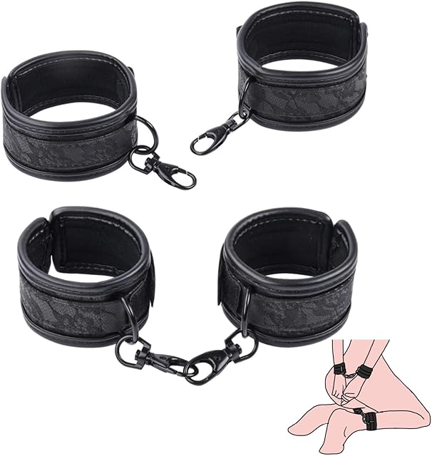 BDSM Bondage Handcuffs Ankle Cuffs Sex Restraints Kit Sex Toys SM Game Play Adjustable Lace Pattern for Adult Couple
