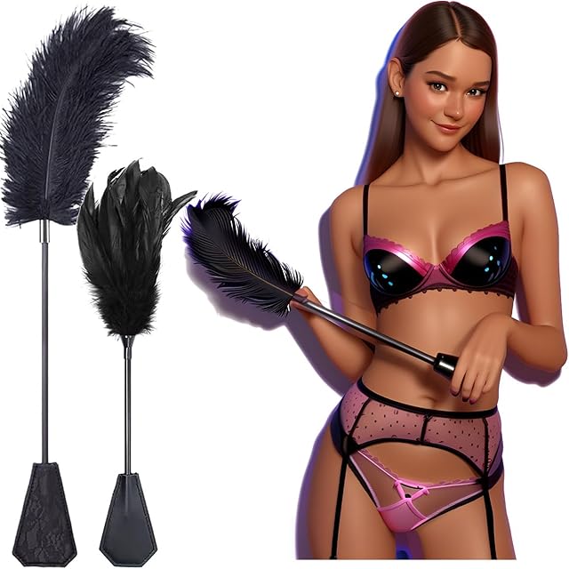 BDSM Feather Tickler 2 Piece Set | Sex Adult Toys Whip and Crop Slapper | Spanking Sensasion Fetish