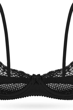 Women's See Through Lace Balconette Sexy Unlined Demi Cup Underwire Non-Padded Lingerie