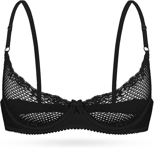 Women's See Through Lace Balconette Sexy Unlined Demi Cup Underwire Non-Padded Lingerie