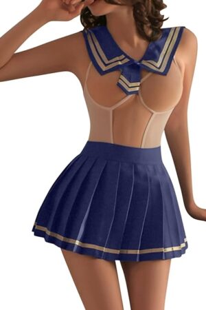 Women's Fun Lingerie Lace Sexy Student Dress Hot Hollow Open Cut Dress Pleated Sexy Lingerie Women Plus Size with