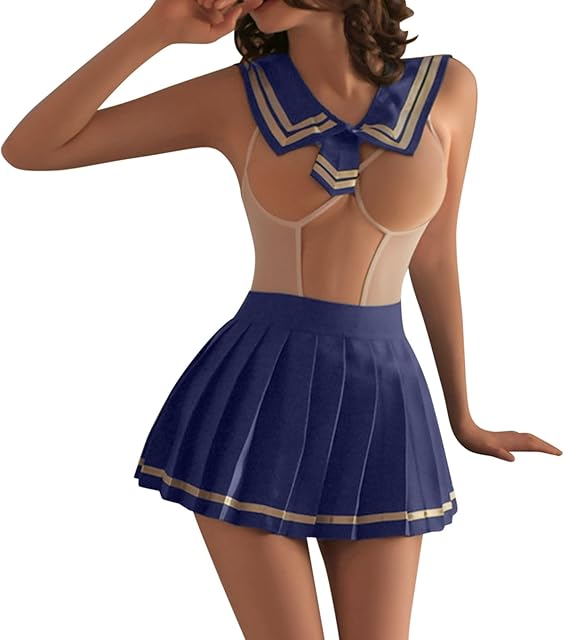 Women's Fun Lingerie Lace Sexy Student Dress Hot Hollow Open Cut Dress Pleated Sexy Lingerie Women Plus Size with