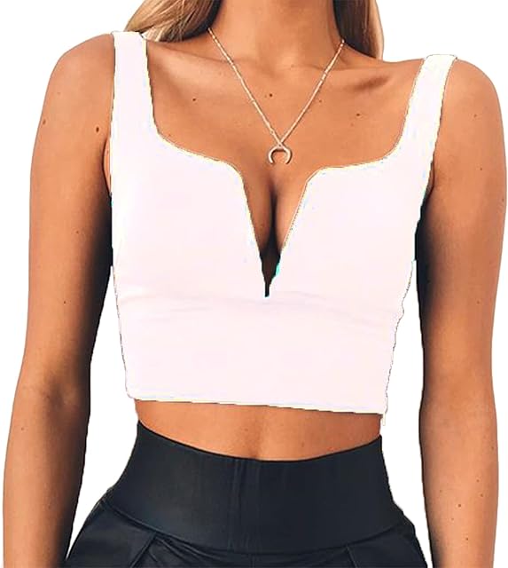 Women Sexy Deep V Neck Sleeveless T Shirt Slim Crop Top Side Zip Casual Tank Tops