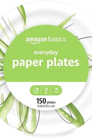 Amazon Basics Everyday Paper Plates, 10 Inch, Disposable, 150 Count