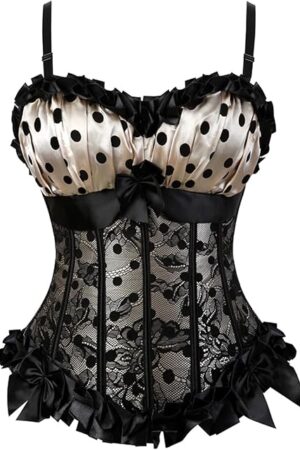 Women's Lace up Gothic Jacquard Shoulder Straps Tank Overbust Shaper Corset Bustiers Top