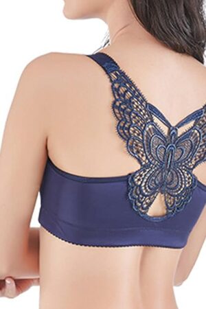 Women Butterfly Bra Front Closure Wireless Sexy Push Up Bra for Thin Fashionable Casual Convertible Bra Soft Everyday Bra Blue, 36