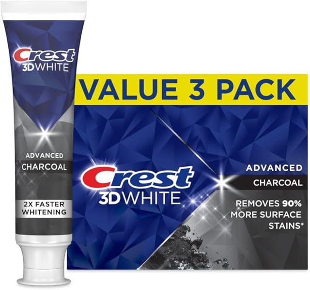Crest 3D White Advanced Charcoal Teeth Whitening Toothpaste with Fluoride, 33 oz, Pack of 3
