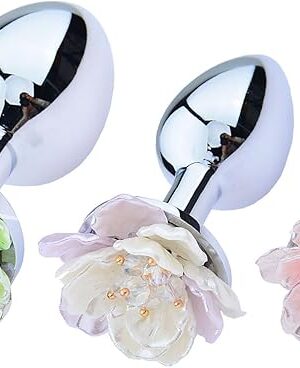3 PCS Metal Anus Plug Sex Toys with Beautiful Flower Buds, Anus Training Set, Anus Training Kit Adult Toys, Anal Dilator Prostate Massager Anal Sex Toys for Beginners, Men, Women and Couples