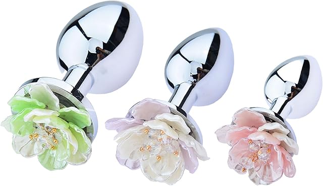 3 PCS Metal Anus Plug Sex Toys with Beautiful Flower Buds, Anus Training Set, Anus Training Kit Adult Toys, Anal Dilator Prostate Massager Anal Sex Toys for Beginners, Men, Women and Couples
