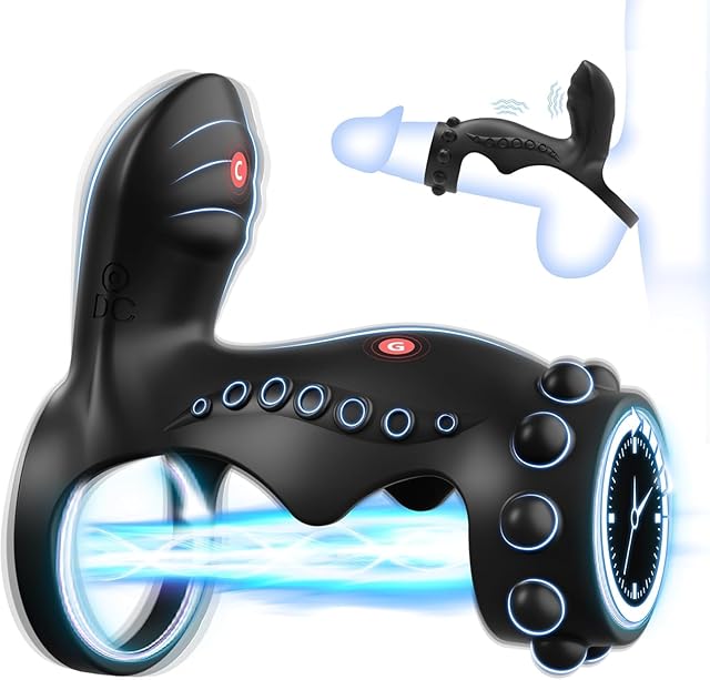 Vibrating Penis Ring Cock Sleeve - Clitoral G-spot Vibrator Penis Extender with 10 Intense Vibration Modes, Dual Ring Adult Sex Toys Stimulator Massager for Men Erection Enhancing & Female Pleasure